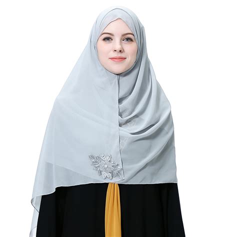 muslim women chiffon scarf head wrap islamic beaded hijab shawl amira headscarf ebay