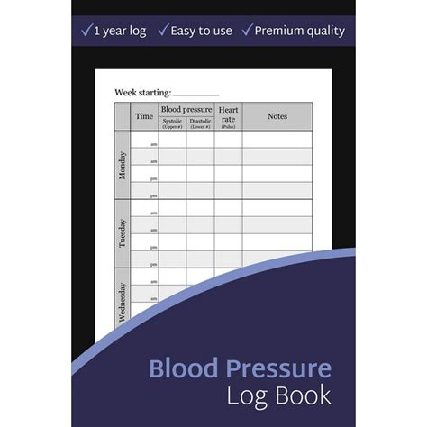 Blood Pressure Log Book Spacious 2 Page Side By Side Format Tracking