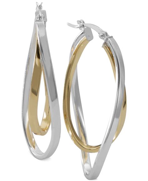 Macy S Two Tone Twisted Hoop Earrings In Sterling Silver And 14k Gold