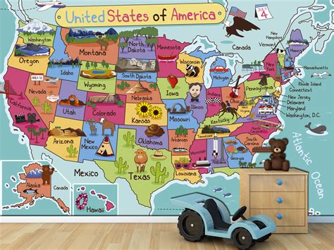 🔥 Free Download United States Map Mural Wallpaper Map Wall Decal Kids