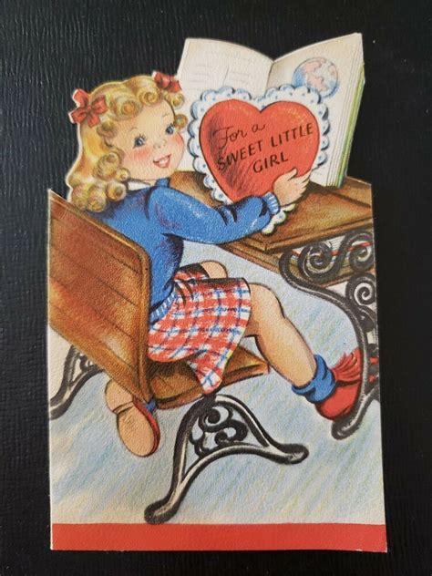 Vtg Hallmark Valentine Greeting Card Diecut Cute Girl