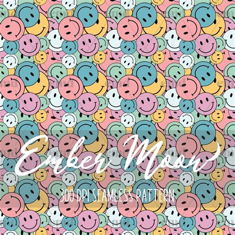Retro Seamless Patter Smiley Face Seamless Pattern Vintage Etsy