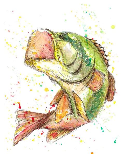 Wide Mouth Bass Watercolor On Canvas Or Watercolor Paper 16x20