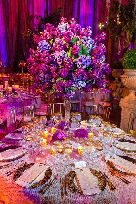 Reception Décor Photos Purple And Gold Tablescape Inside Weddings