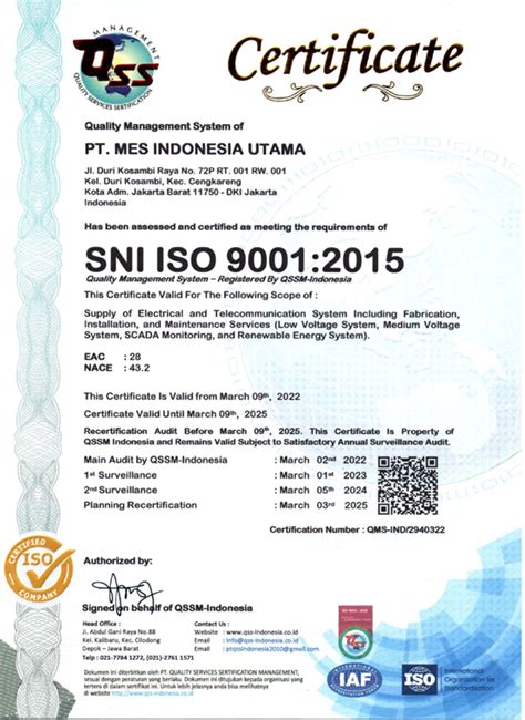 Certificate Pt Mes Indonesia Utama