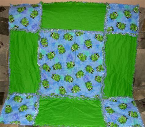 Kenlee Crafts | Frogs on Blue with Bright Green Baby Rag Quilt | Online Store Powered by Storenvy
