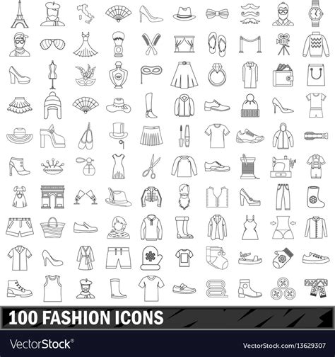 100 Fashion Icons Set Outline Style Royalty Free Vector
