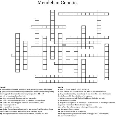 Mendelian Genetics Crossword Word Db