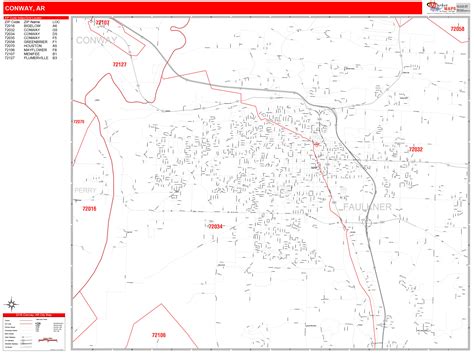 Conway Arkansas Zip Code Wall Map Red Line Style By Marketmaps