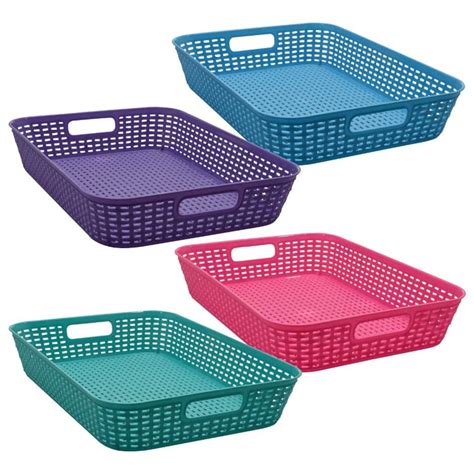 Essentials Shallow Rectangular Slotted Plastic Trays Plastic Baskets