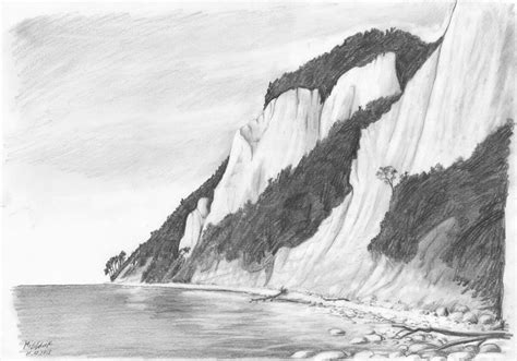 Pencil Drawing Chalk Cliffs On The Coast Of Ruegen Art Cartoon
