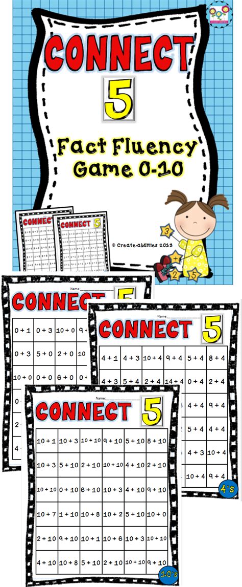 Connect Five 1 1 Digit Addition Fact Fluency Game 0 10 Math