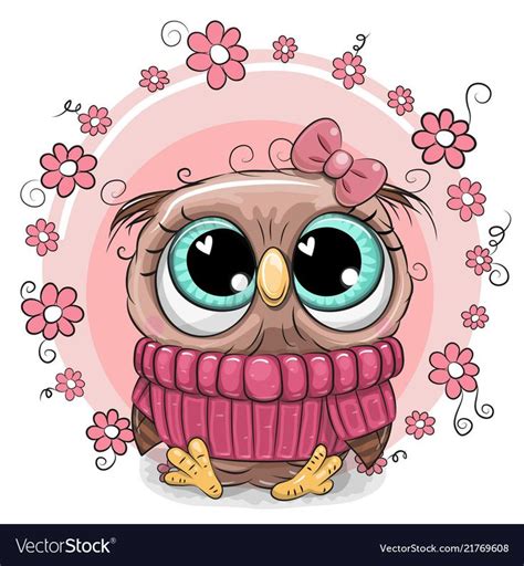 Greeting Card Cute Cartoon Owl With Flowers Download A Free Preview Or