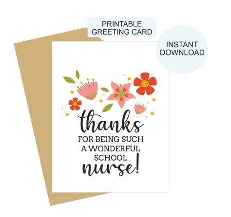 School Nurse Thank You Card Printable School Nurse Card Etsy