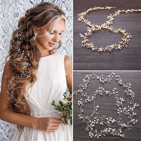Hair Vine Crystal Pearl Headband Bridal Accessories Long Chain