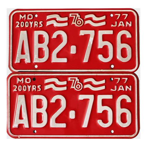 1977 Missouri Pair Ab2756 Bicentennial License Plates
