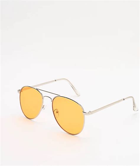 Yellow And Silver Aviator Sunglasses