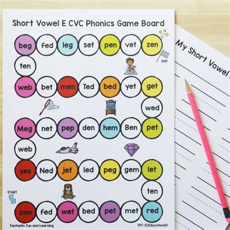Short E Cvc Board Game Fantastic Fun And Learning