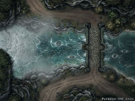 Waterfall And Bridge Map 40x30 Grid Gridless Battlemaps Fantasy