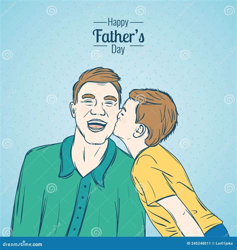 Niño Dando Un Beso A Su Papá Caricatura Feliz Día Del Padre Vector