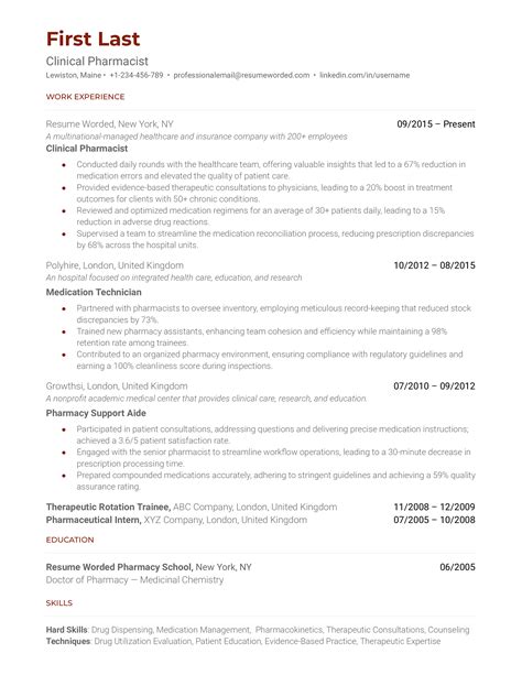 Clinical Pharmacist Resume Examples For 2024 Resume Worded