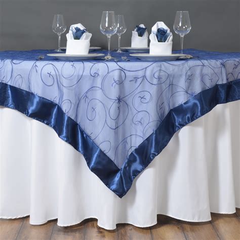 Balsacircle 72 X 72 Navy Blue Embroidered Sheer Organza Square Table