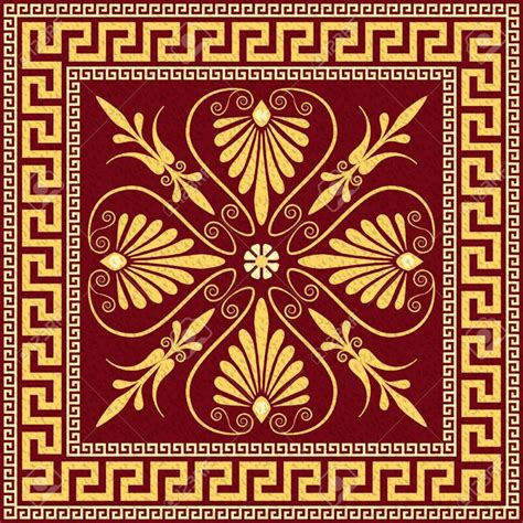 traditional vintage golden square greek ornament meander and floral pattern on a black
