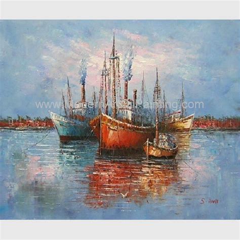 Thick Oil Abstract Sailboat Paintings Hand Painted Boat Landscape