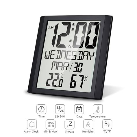 Digital Wall Clock With Temperature And Humidity 86 Large Display Time