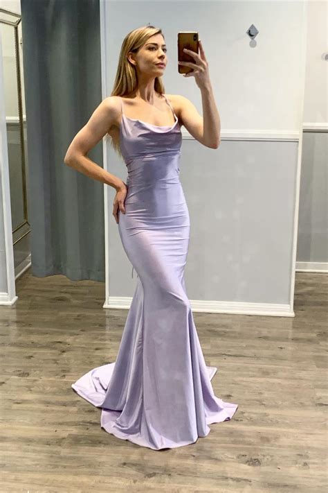 Daisda Mermaid Spaghetti Straps Light Purple Prom Dress