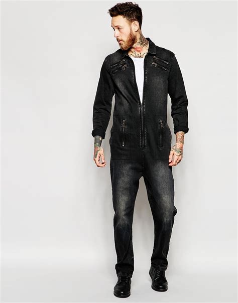 Asos Denim Boiler Suit With Zip Details In Black For Men Lyst