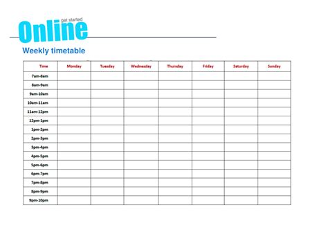 Weekly Timetable Template With Sample Download Printable Pdf