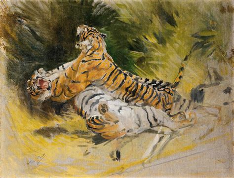 Two Tigers Fighting Painting By Aime Nicolas Morot Fine Art America