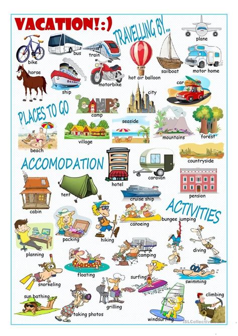 Vacation Picture Dictionary1 Worksheet Free Esl Printable Worksheets
