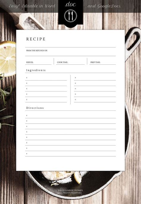Editable Recipe Card Template For Word