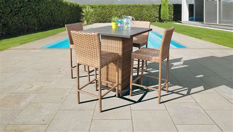 Laguna Pub Table Set With Barstools 5 Piece Outdoor Wicker Patio Furniture