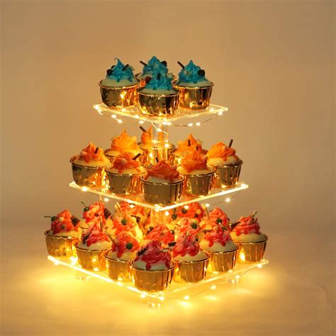 Yestbuy 3 Tier Cupcake Stand Acrylic Cupcake Tower Display With Led