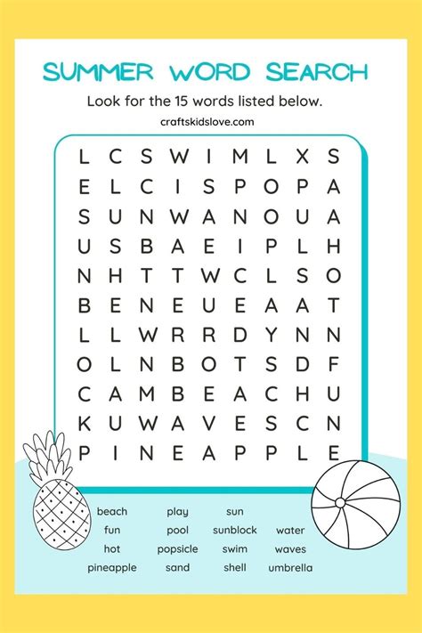 Printable Summer Word Search Crafts Kids Love