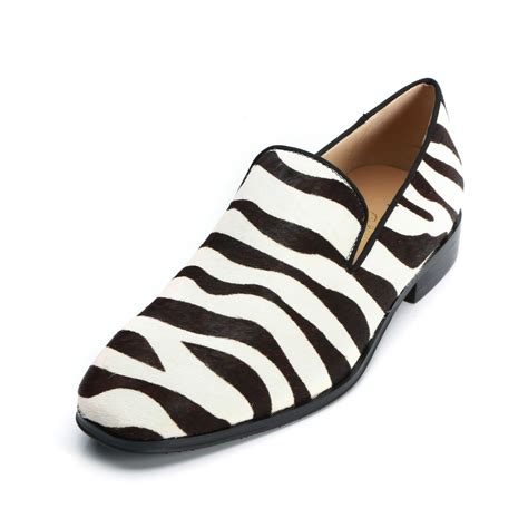 Spring Leopard Zebra Print Leather Men Dress Shoes Slip On Flats