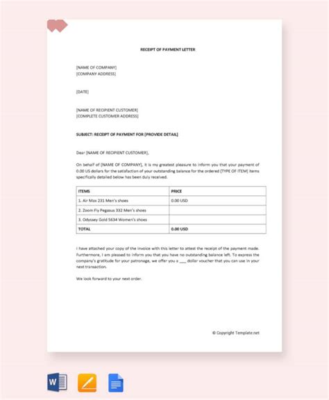 Free 11 Receipt Of Payment Letter Templates In Pdf Ms Word Apple Pages