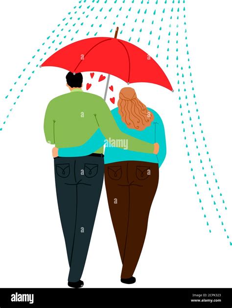 Couple In Love Walking Under One Umbrella Vector Illustration Stock