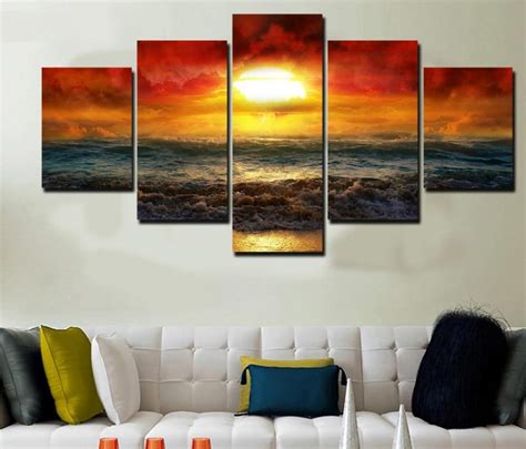 Amazing Sunset Artistic Space 5 Panel Canvas Art Wall Decor Canvas
