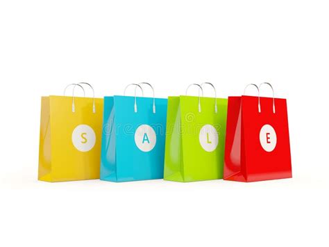 Sale And Shopping Concept Paper Shopping Bags Isolated On White Stock