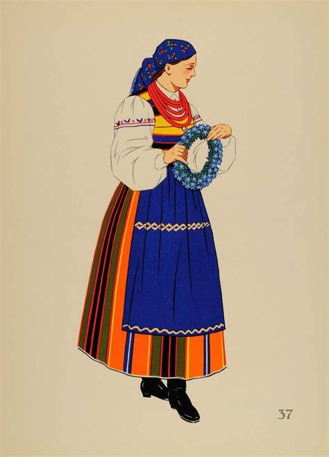 folk costume from Łowicz poland litograph 1939 polish folk costumes polskie stroje