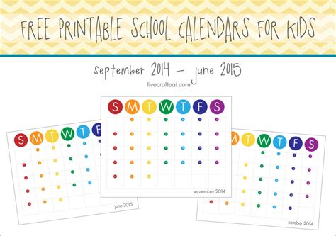 2014 2015 School Year Calendar For Kids Free Live Craft Eat