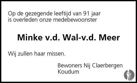 Minke Van Der Wal Van Der Meer 28 05 2013 Overlijdensbericht En
