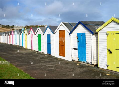 Colourful Beach Huts At Broadsands Near Paignton In Devon Stock Photo