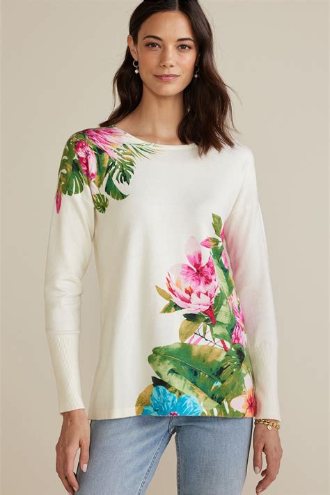 Garden Bloom Sweater Tropical Floral Blooms Sweater Soft Surroundings