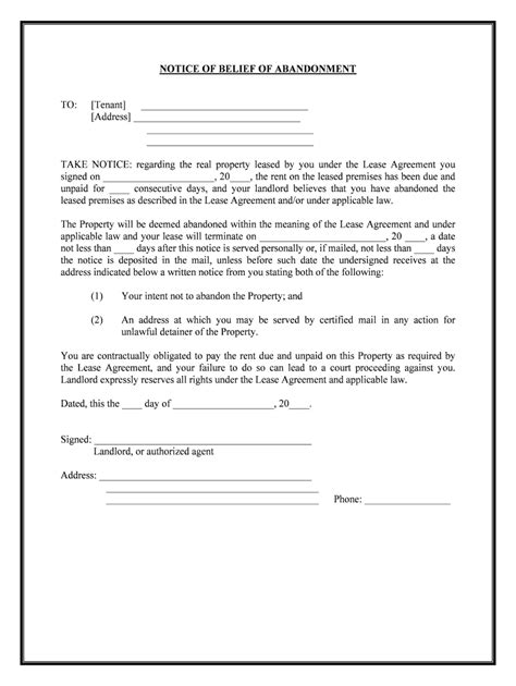 Sample Abandonment Letter To Tenant Fill And Sign Printable Template
