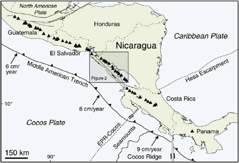 Map Of Central American Volcanic Front Triangles Are Holocene